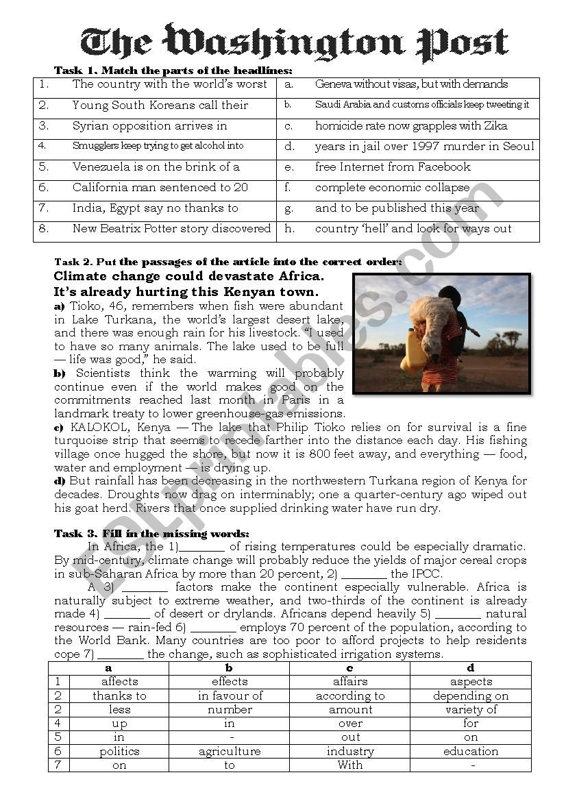 The Newspaper Article worksheet