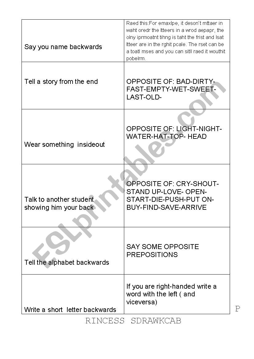 backwards day worksheet