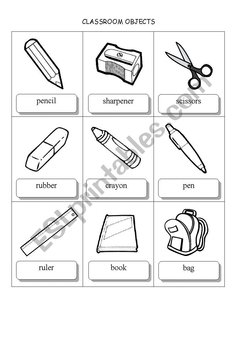 Minibook Classroom objects. worksheet