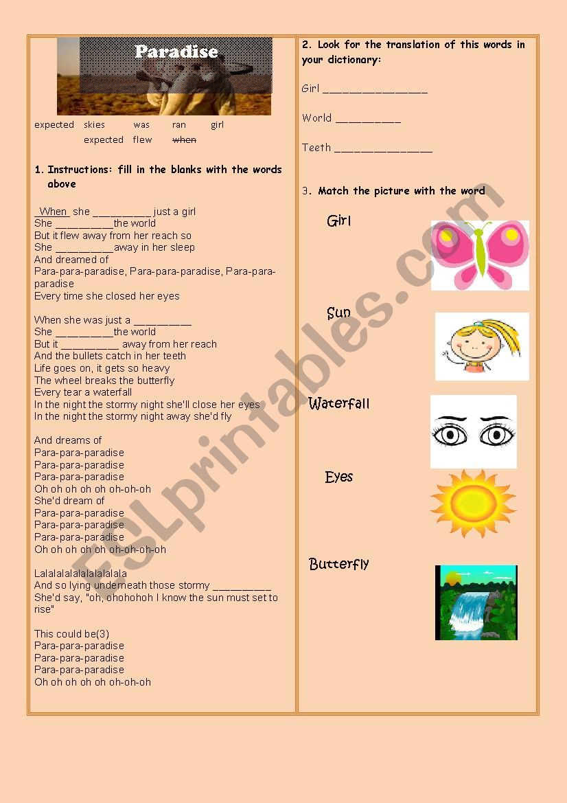 song for checking the simple past form, vocabulary and for using a dictionary