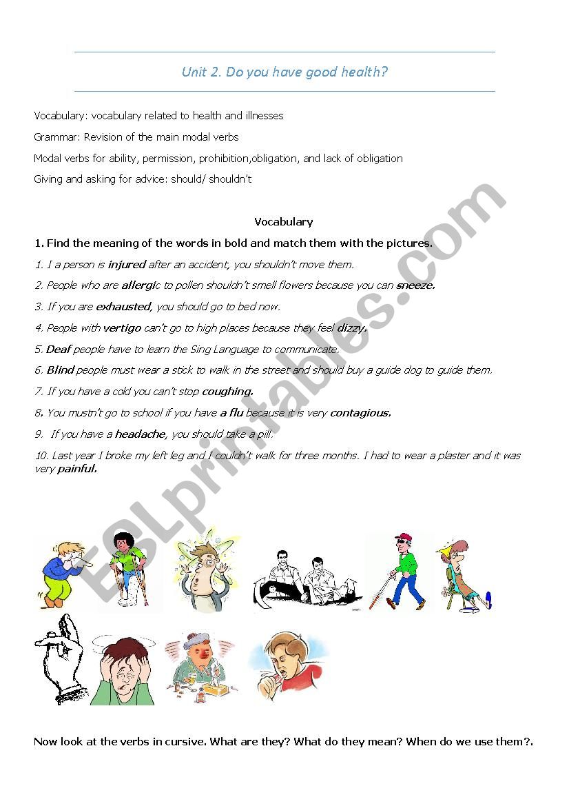 health and modals worksheet