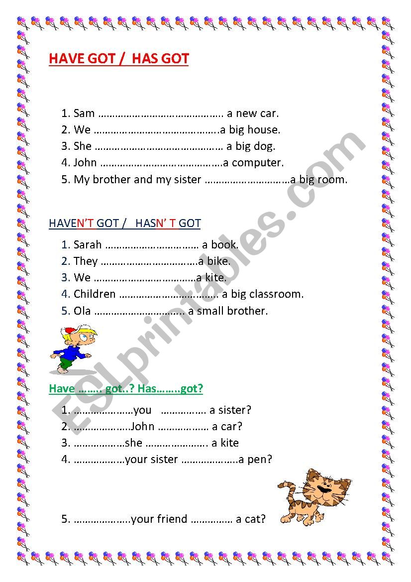 Have got for children worksheet