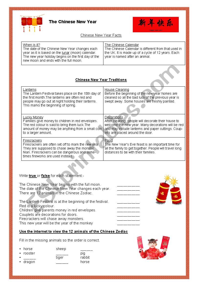 Chinese New Year Fact File  worksheet
