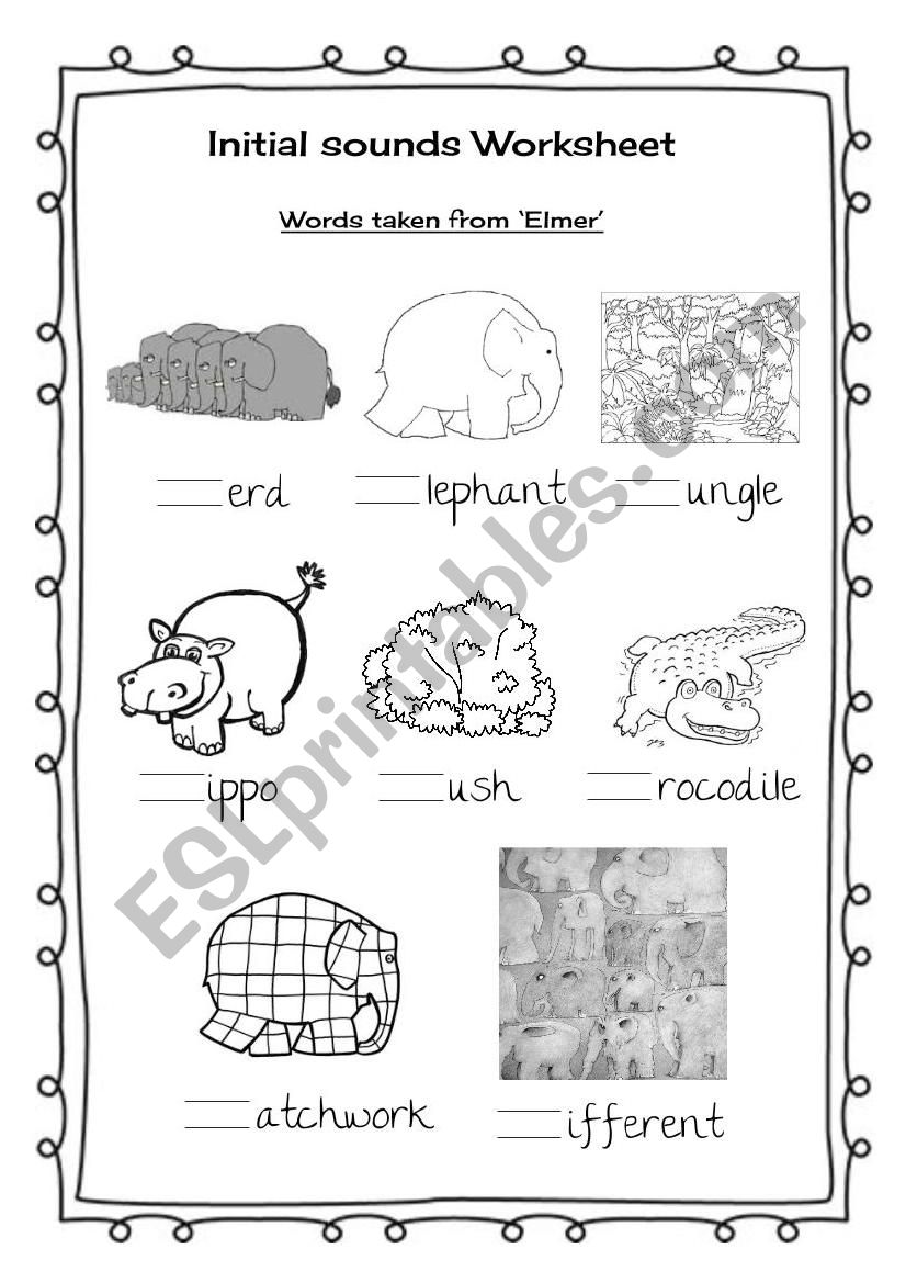 Elmer initial sounds worksheet