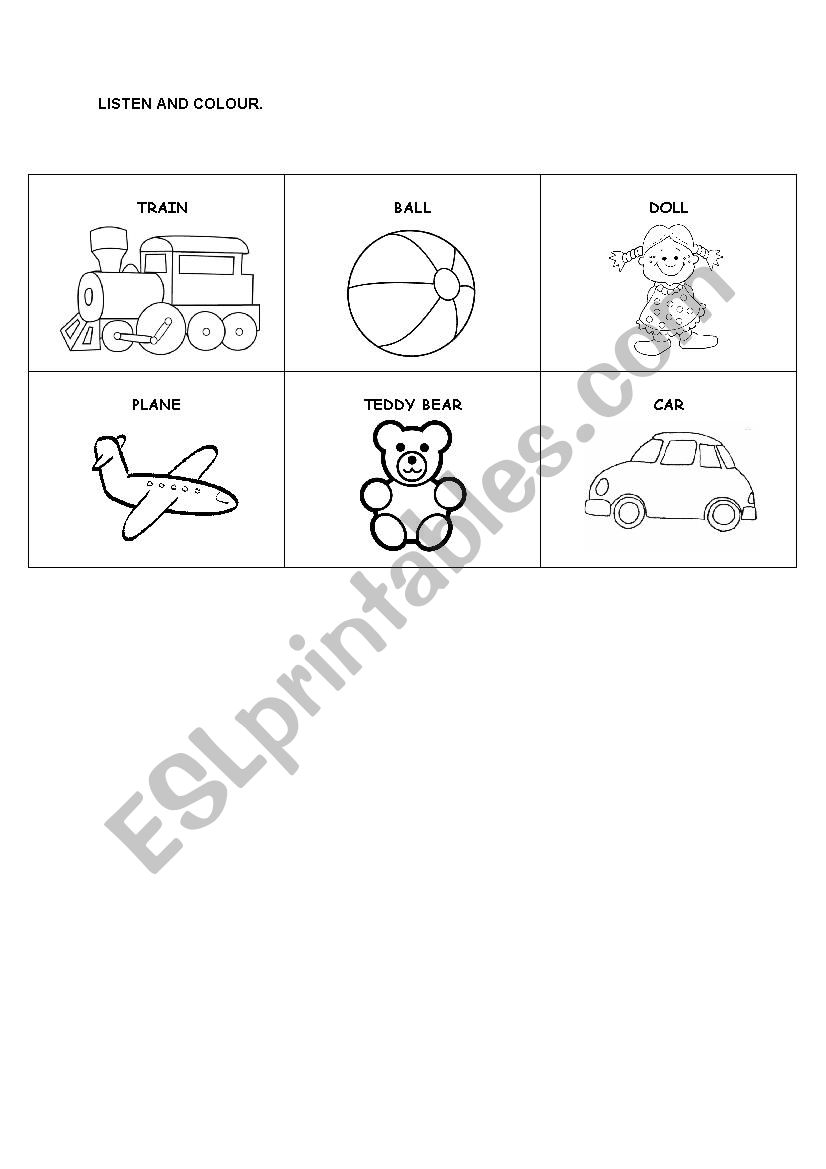 Toys and colours worksheet