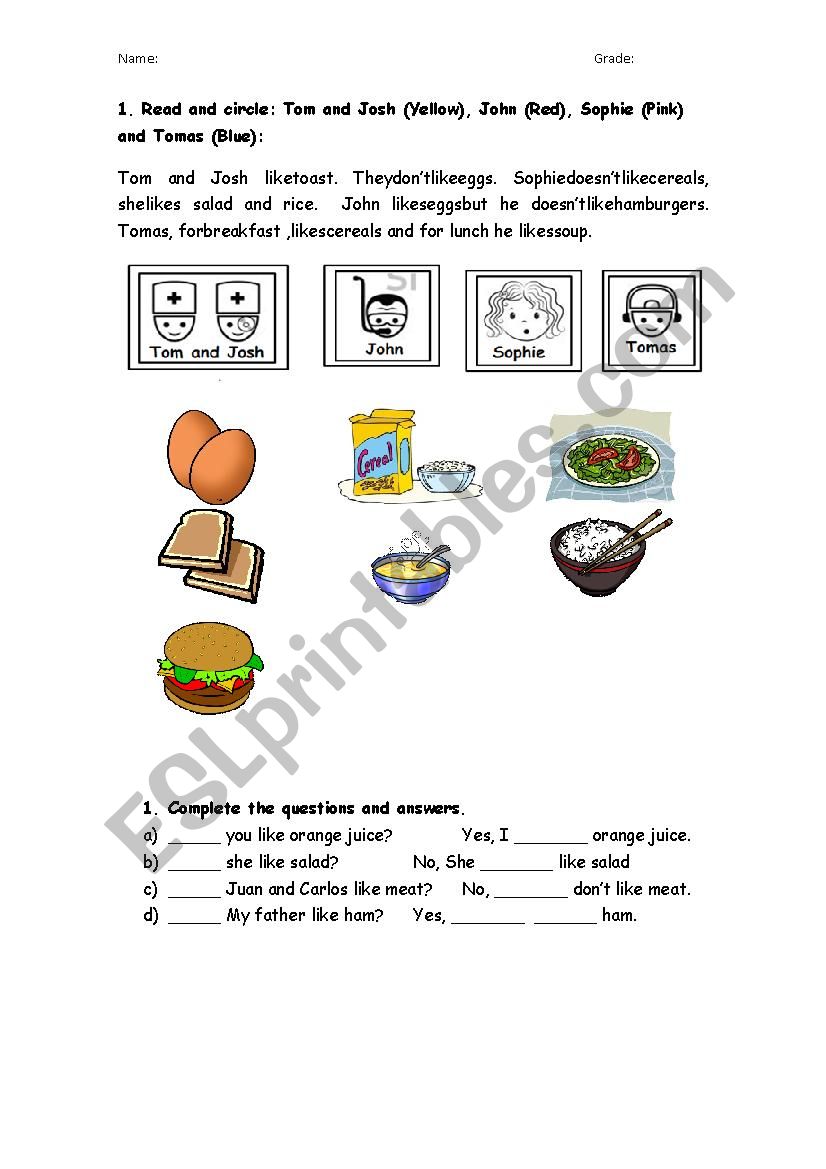 like- dont like- hate- love worksheet