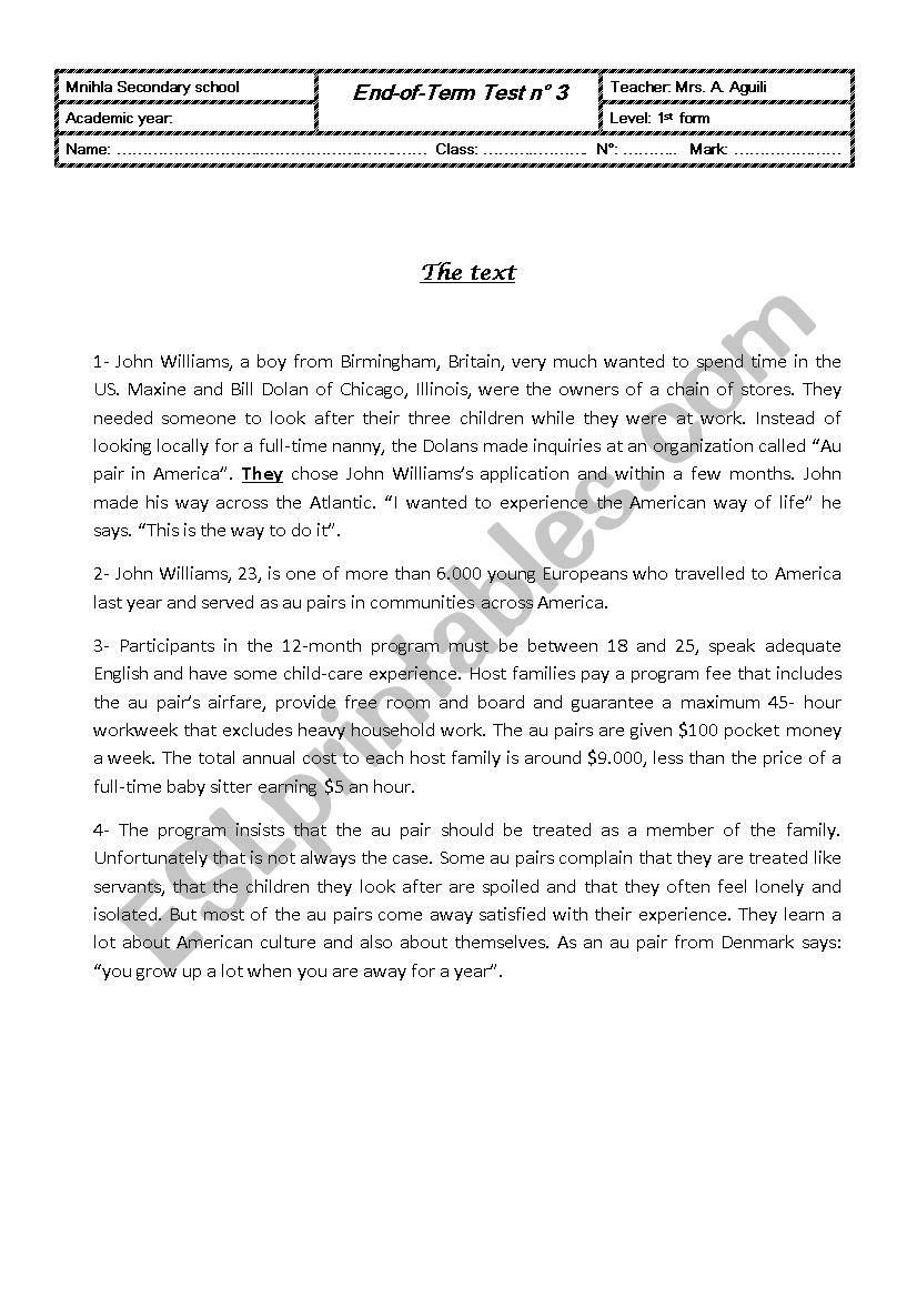 Overall test n°3 - ESL worksheet by younaida