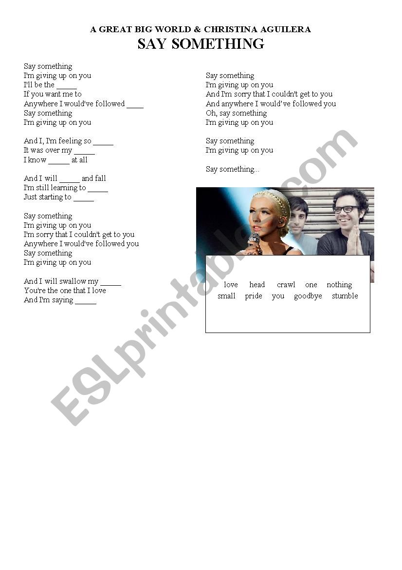 SONG: A Great Big World and Christina Aguilera - Say Something