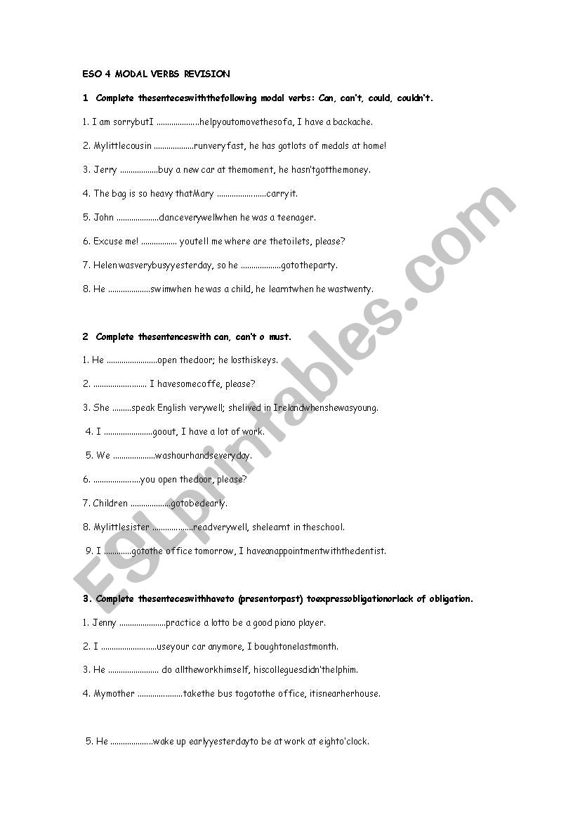 modal verbs eso 4 worksheet