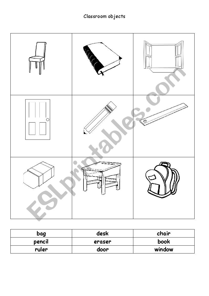 Classroom objects worksheet