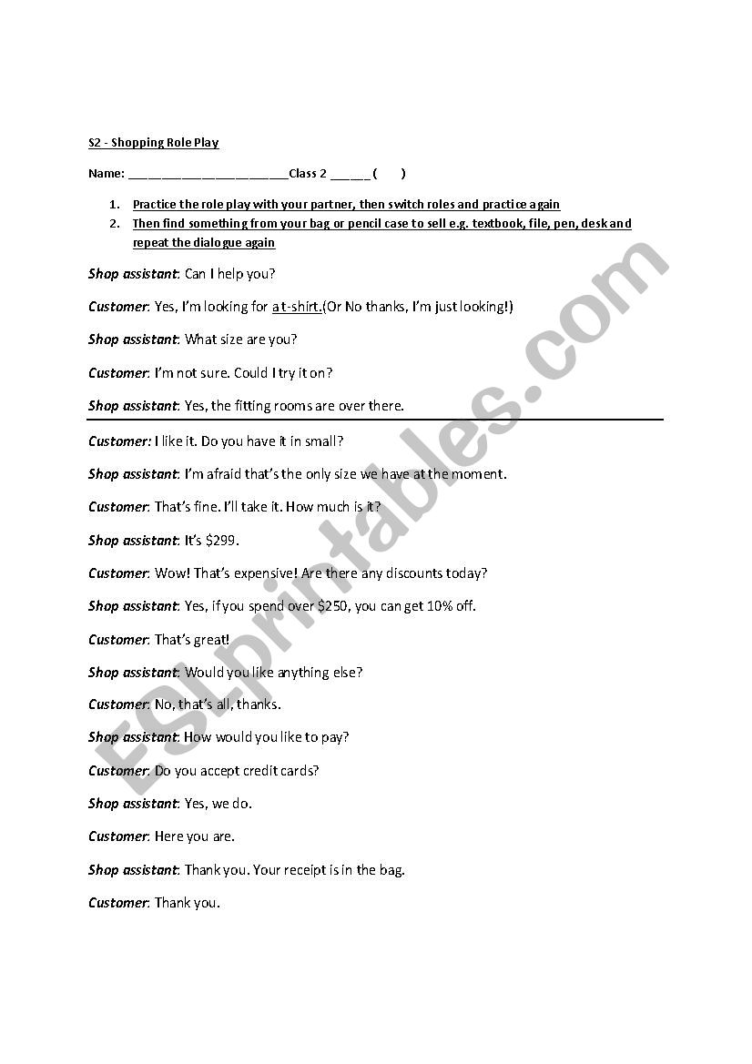 Shopping Habits Survey worksheet