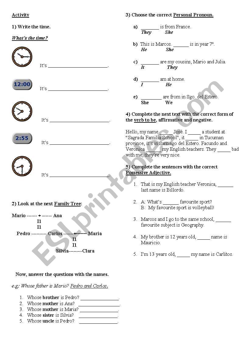 beginner level test worksheet