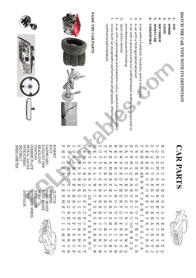 Car parts worksheet