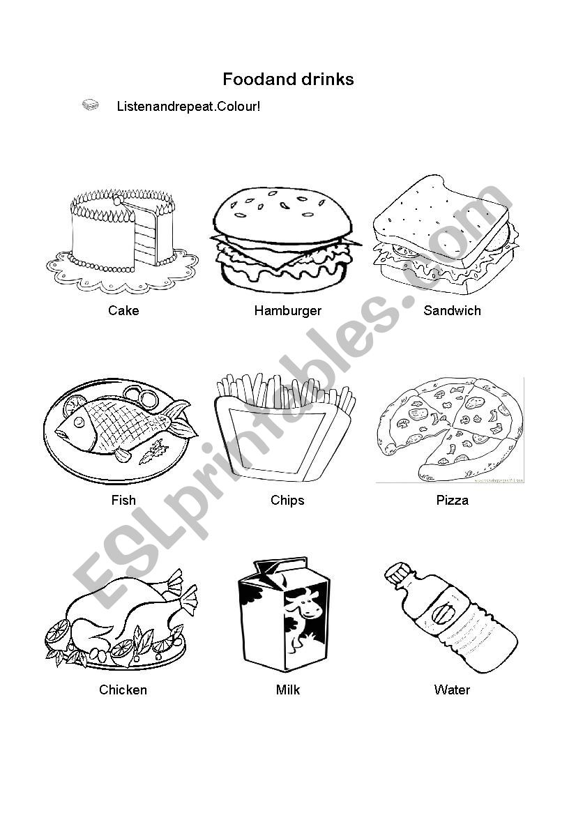 Food and drinks worksheet