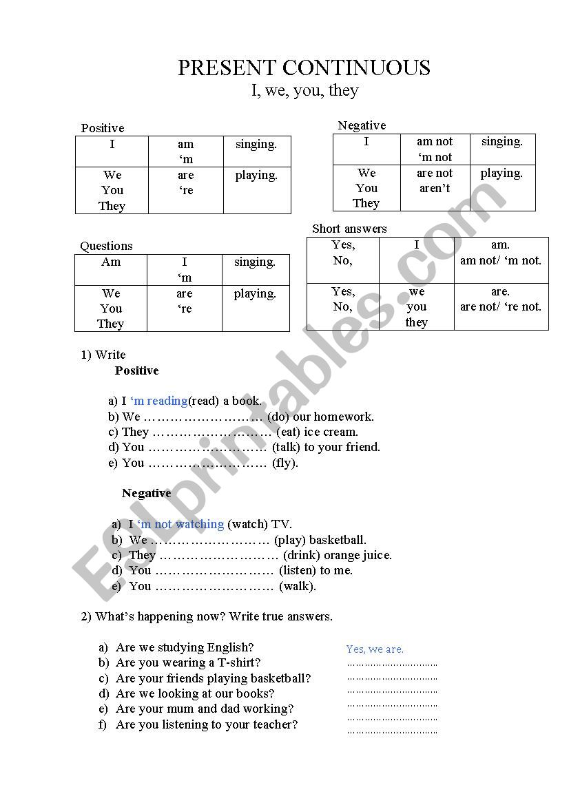 The Present Continuous Tense worksheet