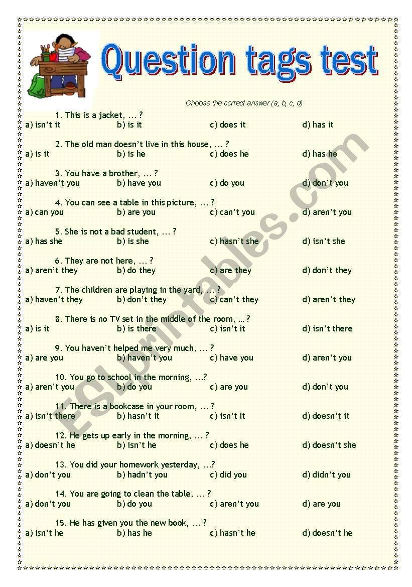 Question tags test worksheet