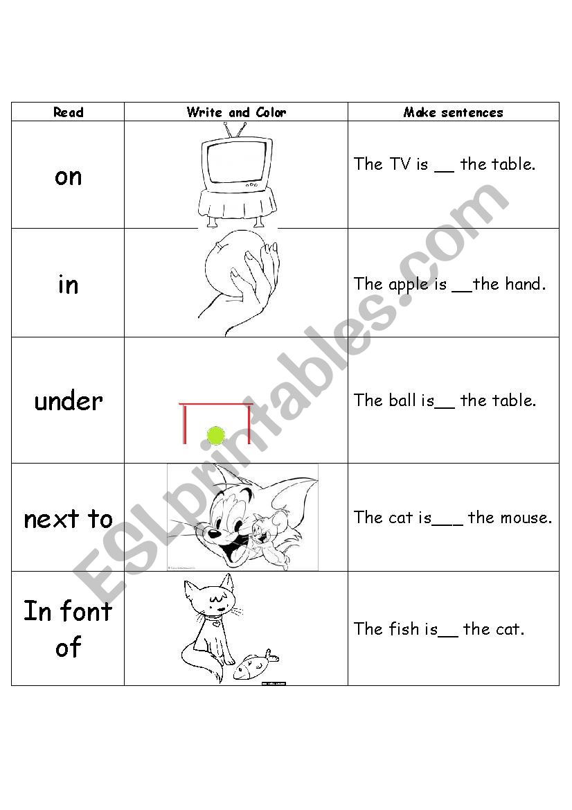 prepition  worksheet