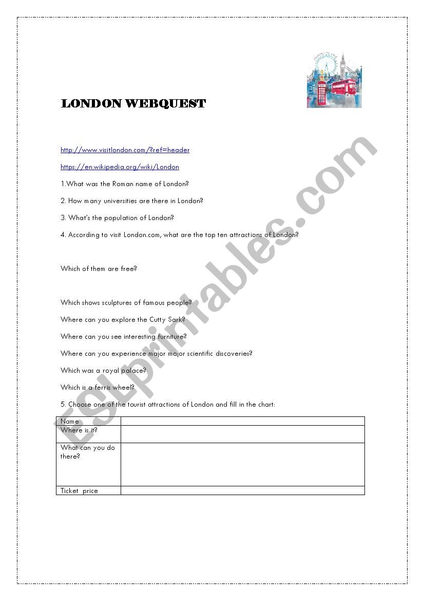 LONDON WEBQUEST worksheet