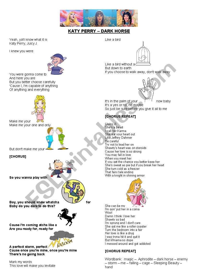 Katy Perry - Dark Horse song worksheet