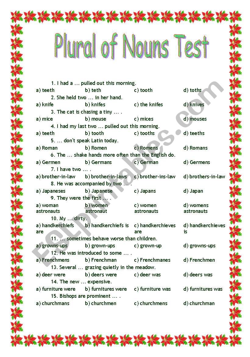 Plurals Test worksheet