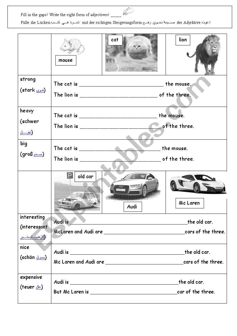 Comparison of adjectives  worksheet