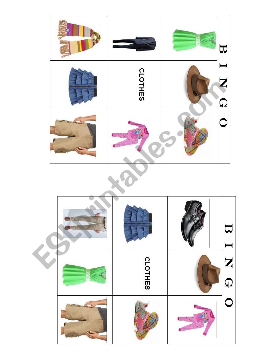 BINGO ABOUT CLOTHES worksheet