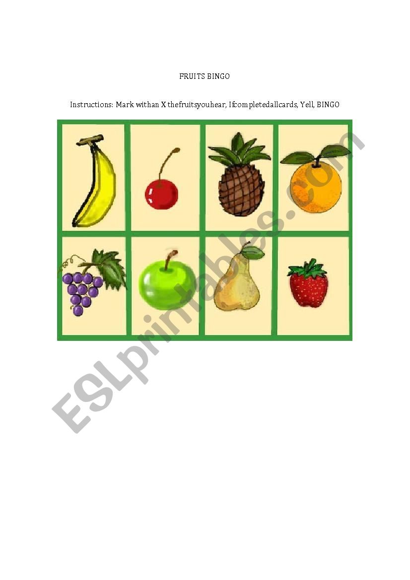 Fruits bingo  worksheet