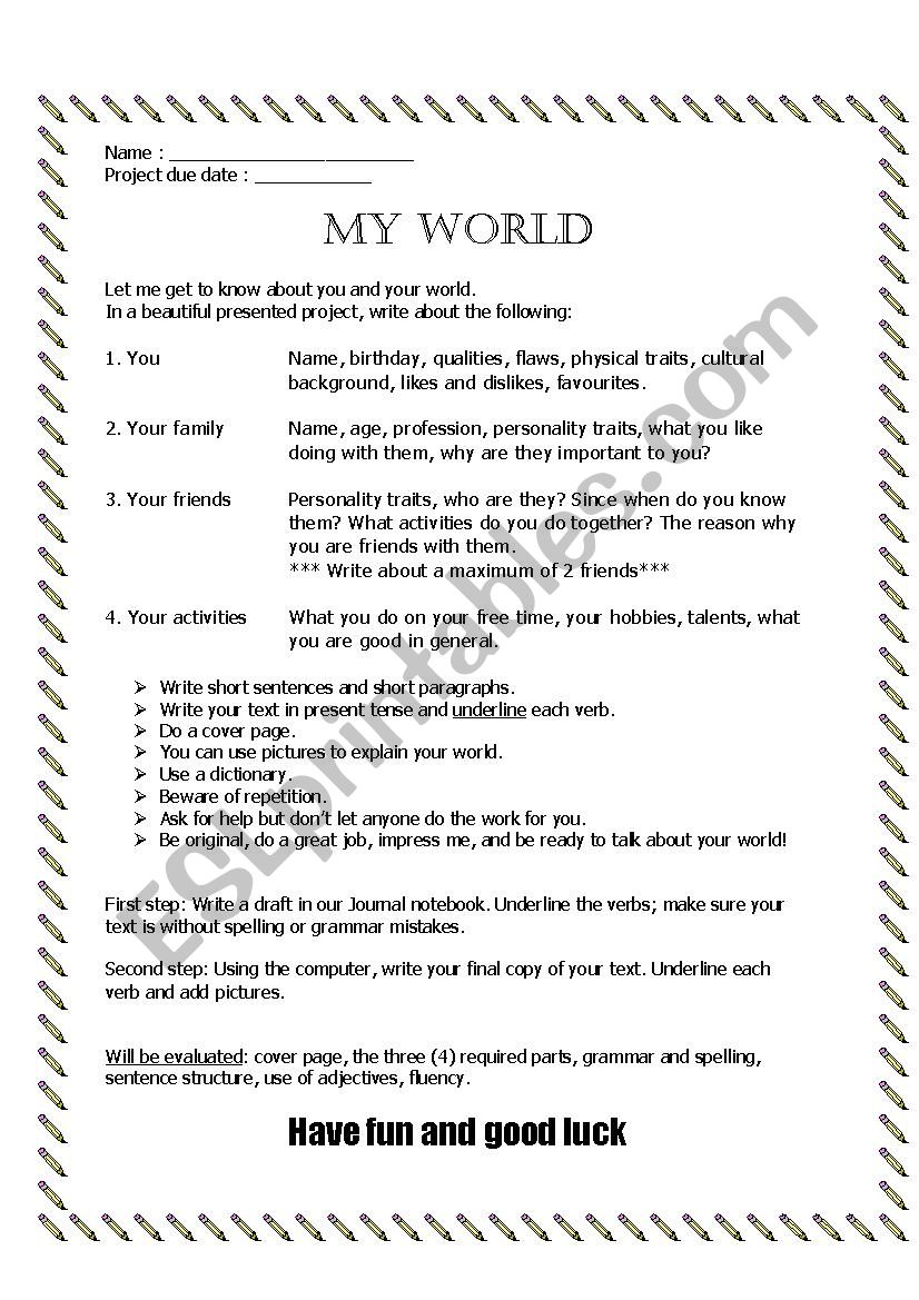 My world worksheet