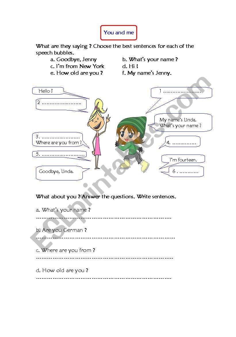 you and me worksheet