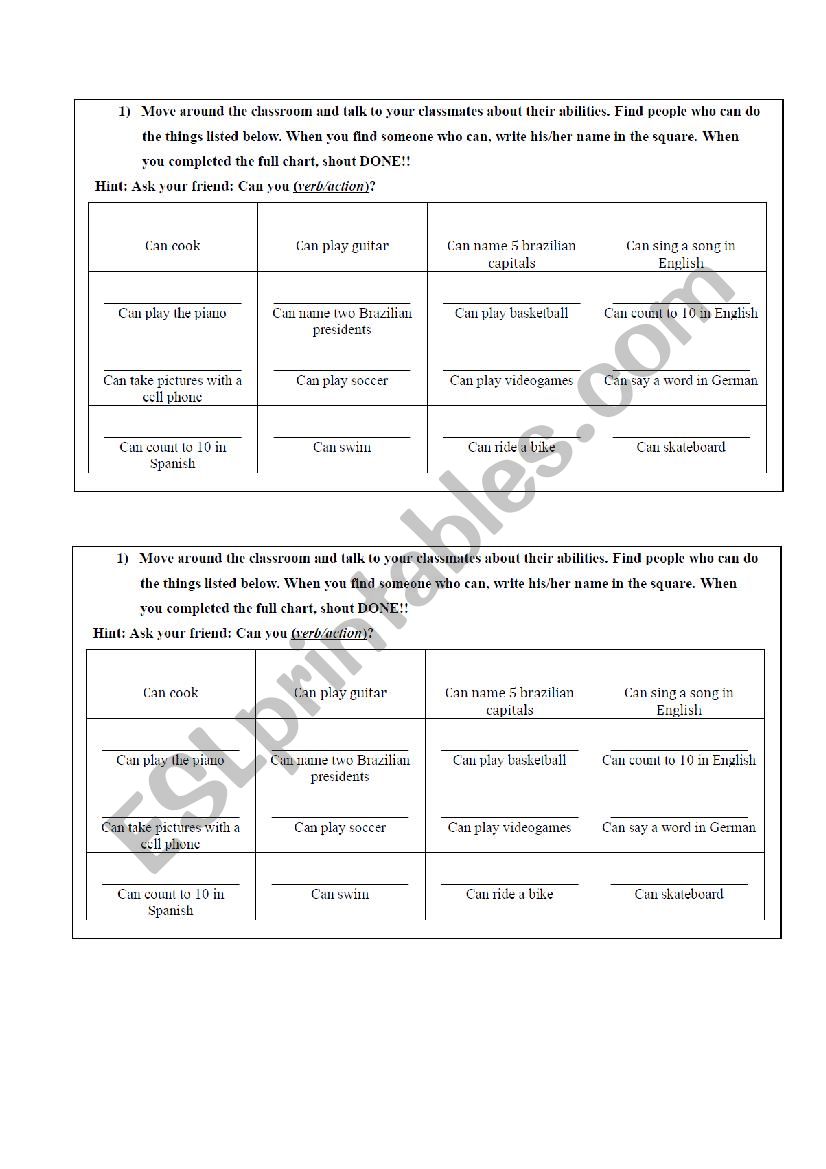 Can you? worksheet