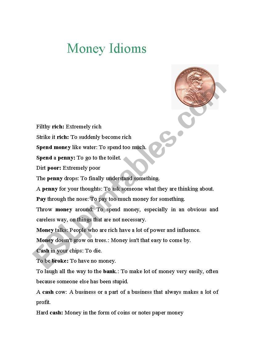 Money Idioms worksheet