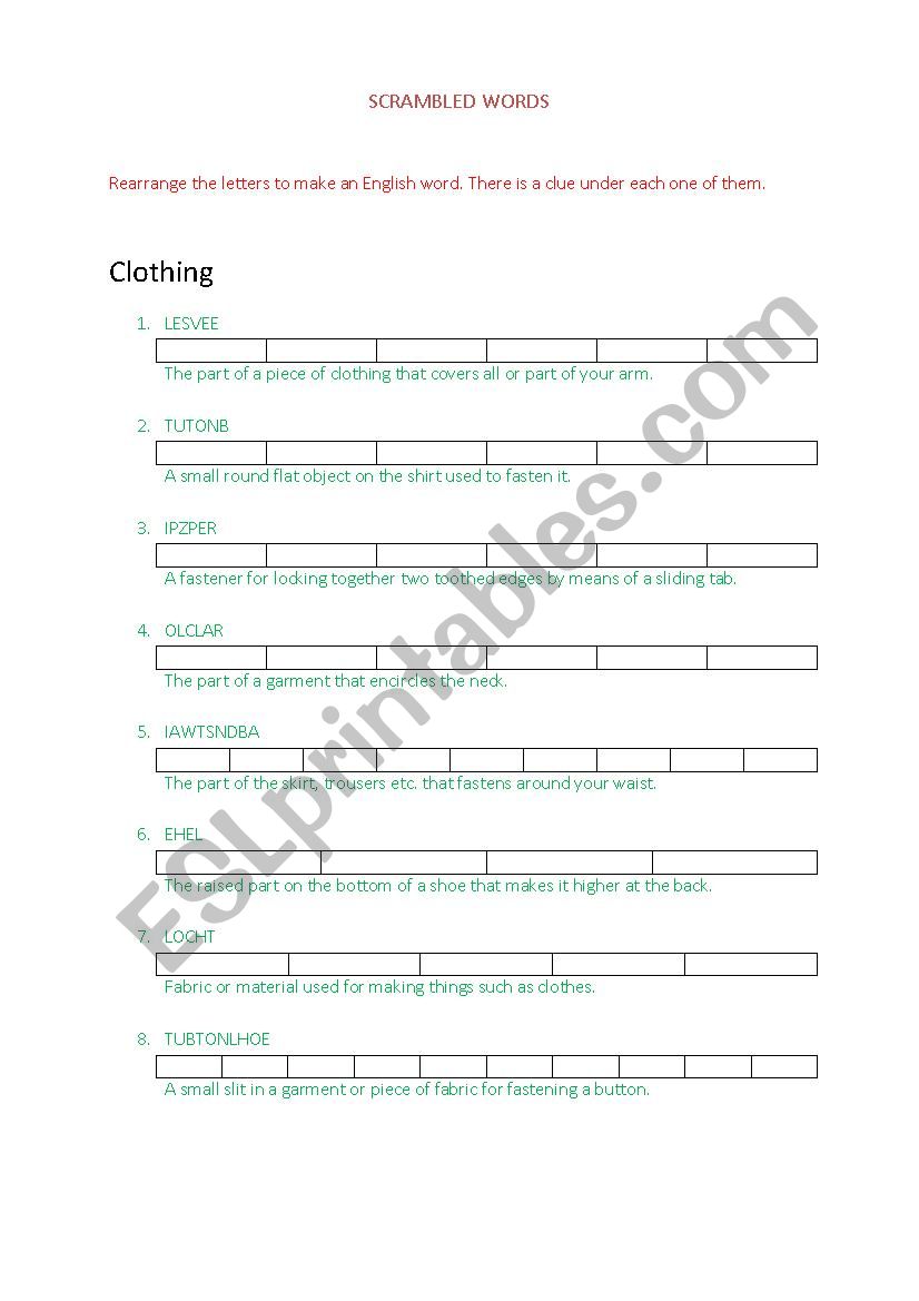 Clothes worksheet
