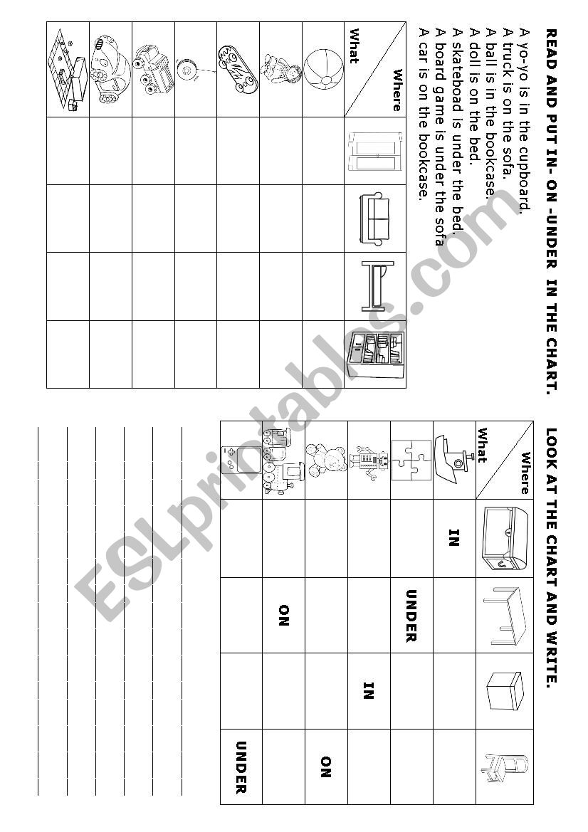 Toys position chart worksheet