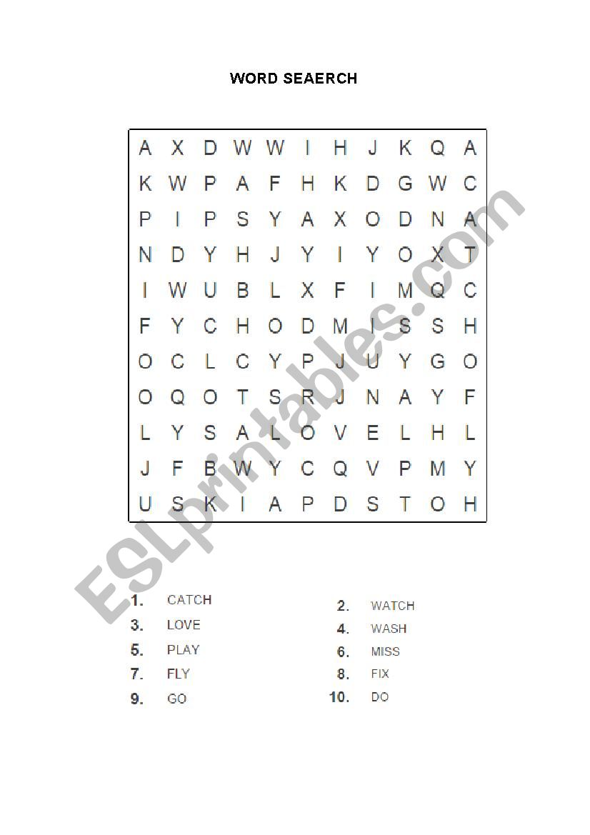 word search worksheet