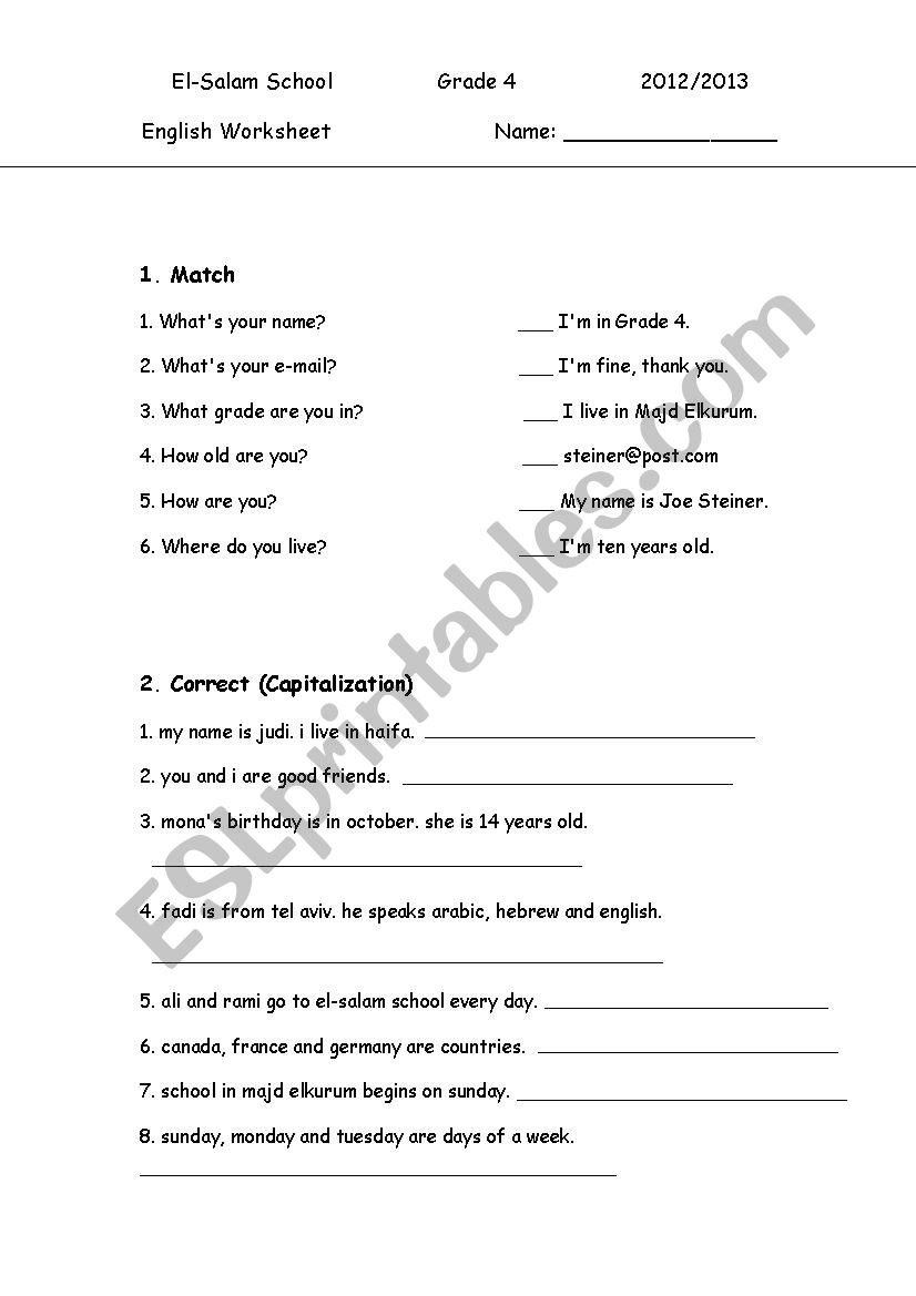 classroom worksheet