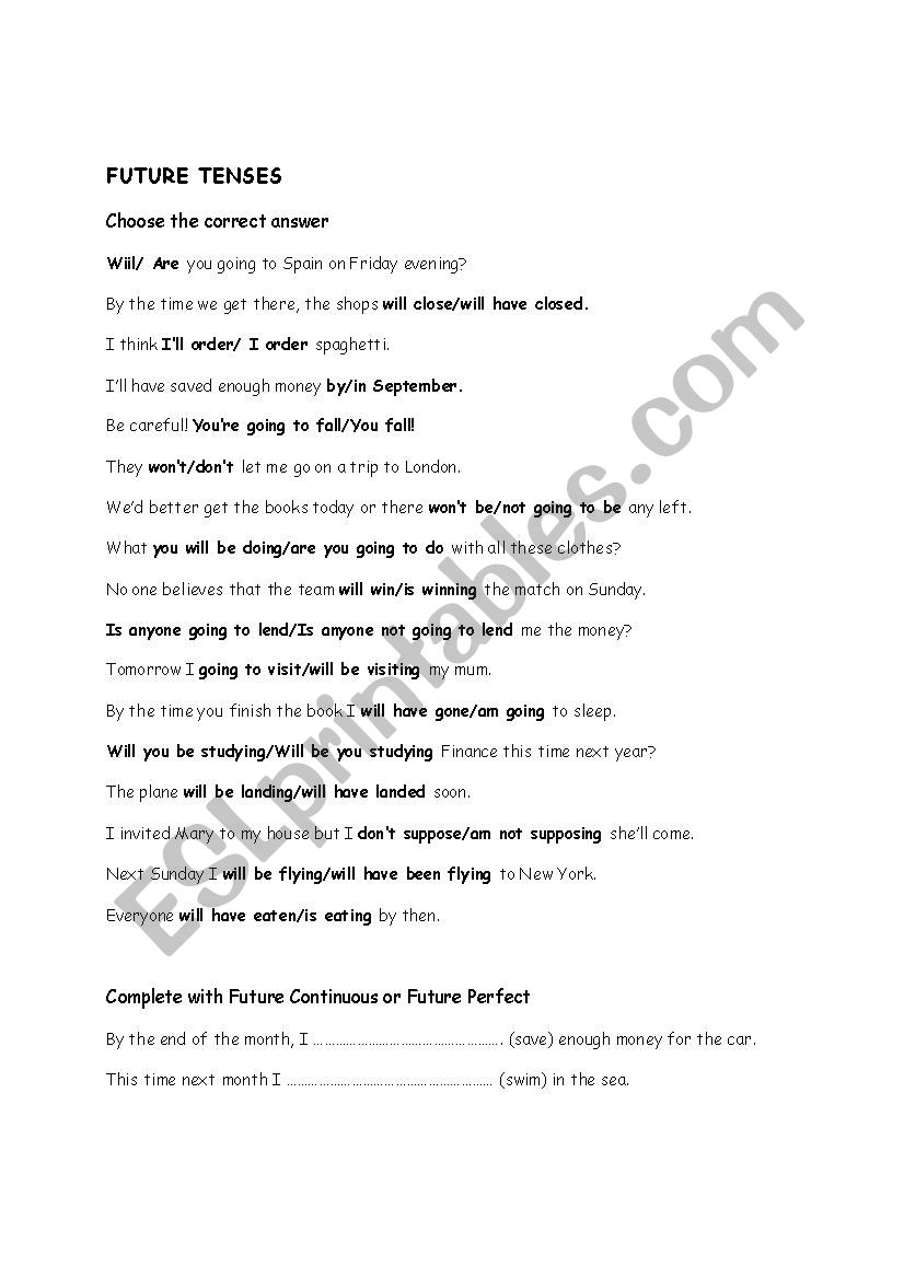 Future Tenses worksheet