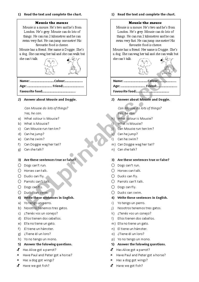 actions worksheet