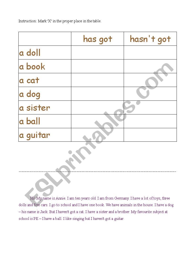 Have got - listening activity worksheet