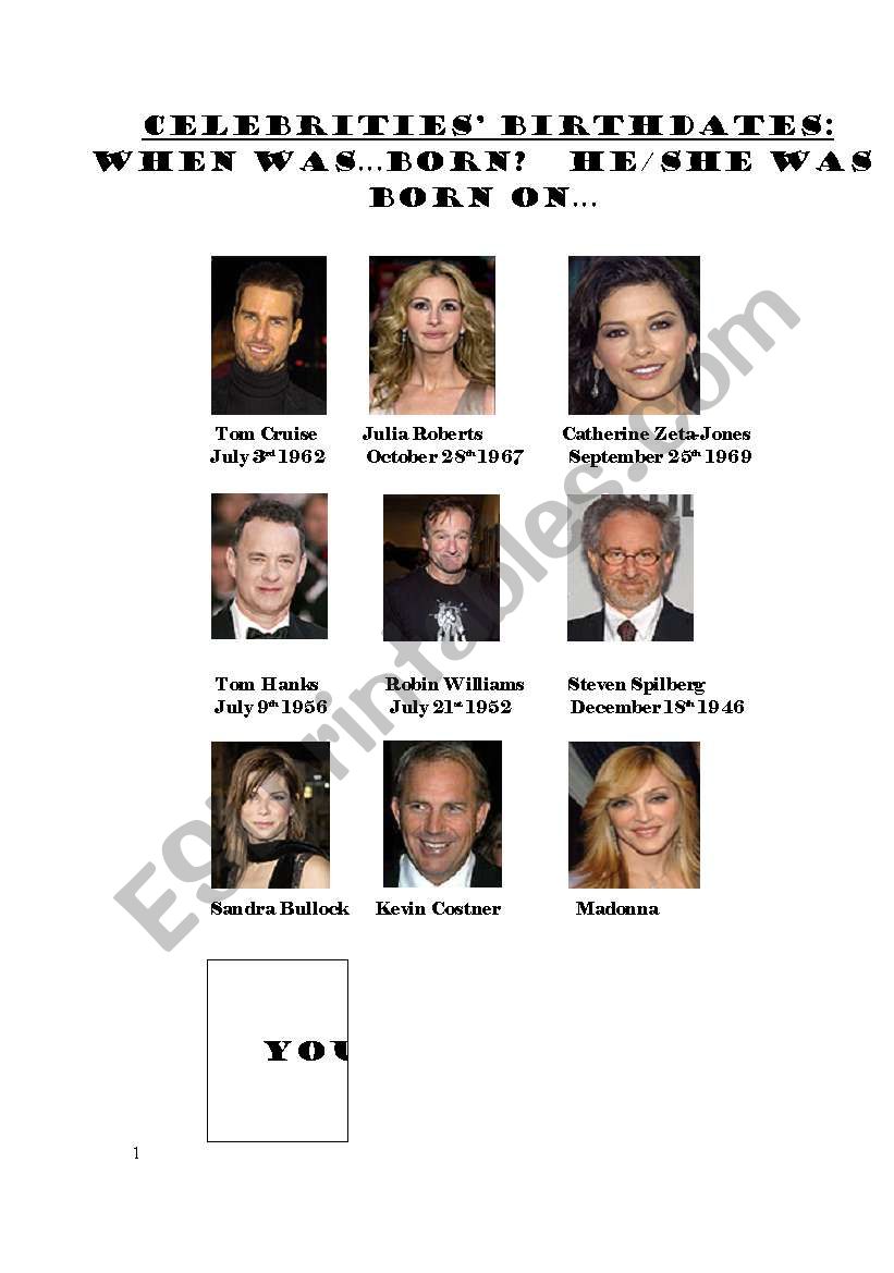 CELEBRITIES BIRTH DATES worksheet