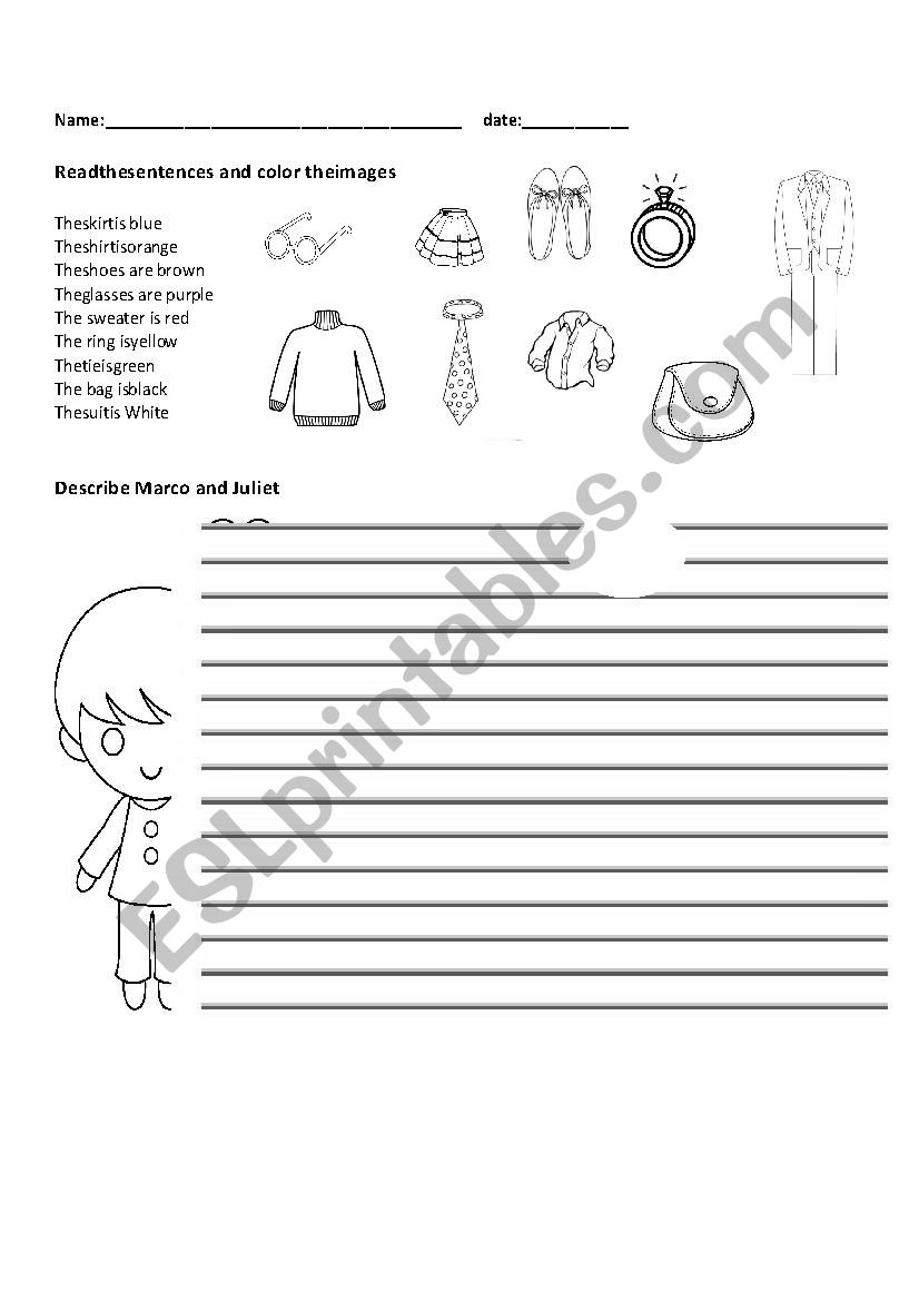 clothes and descriptions worksheet