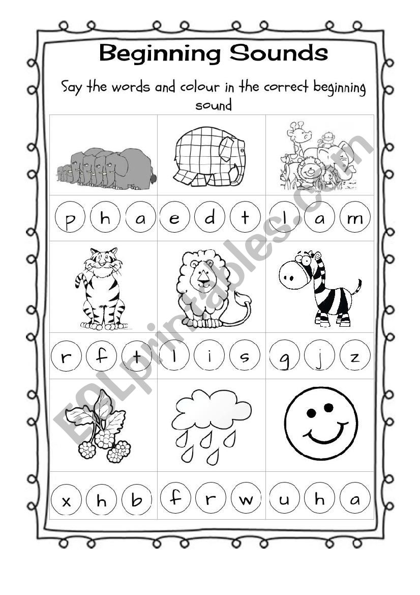 Elmer beginning sounds worksheet