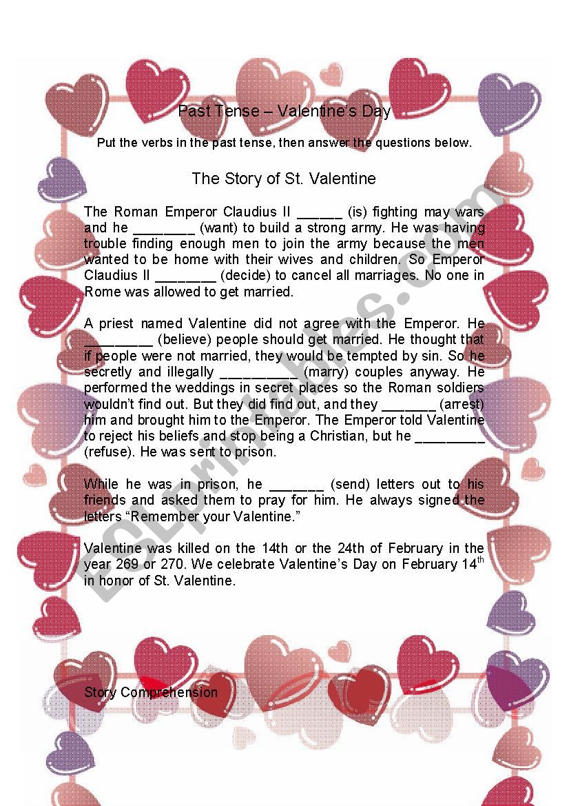 Valentines Day Past Tense worksheet