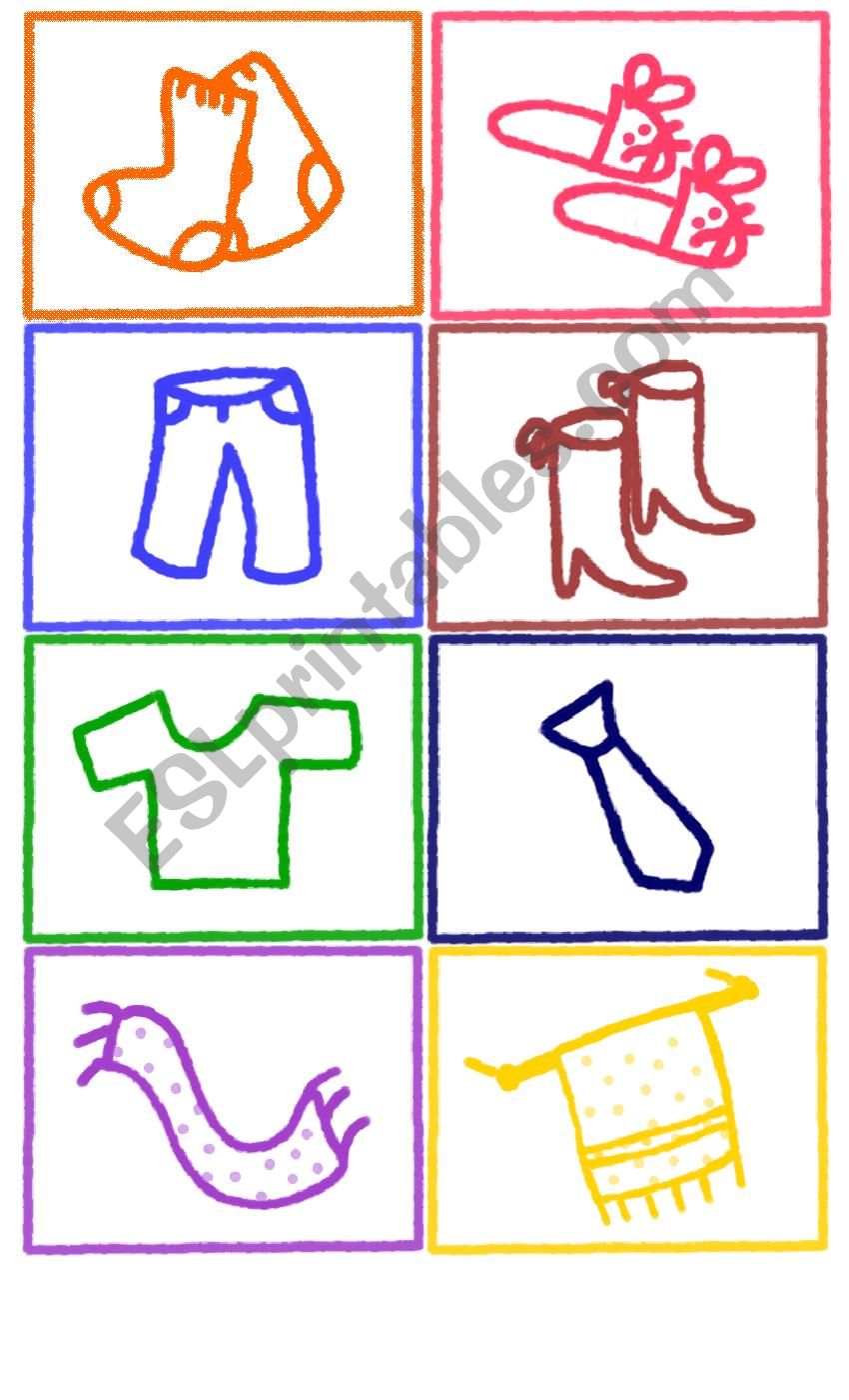 Flashcards/memory game CLOTHING items