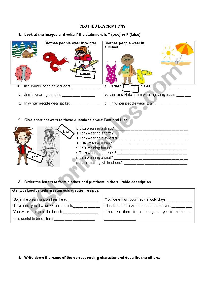 CLOTHES DESCRIPTIONS worksheet