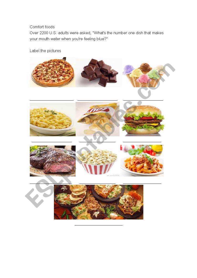 comfort foods worksheet