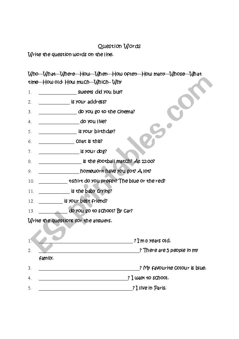 Question Words  worksheet