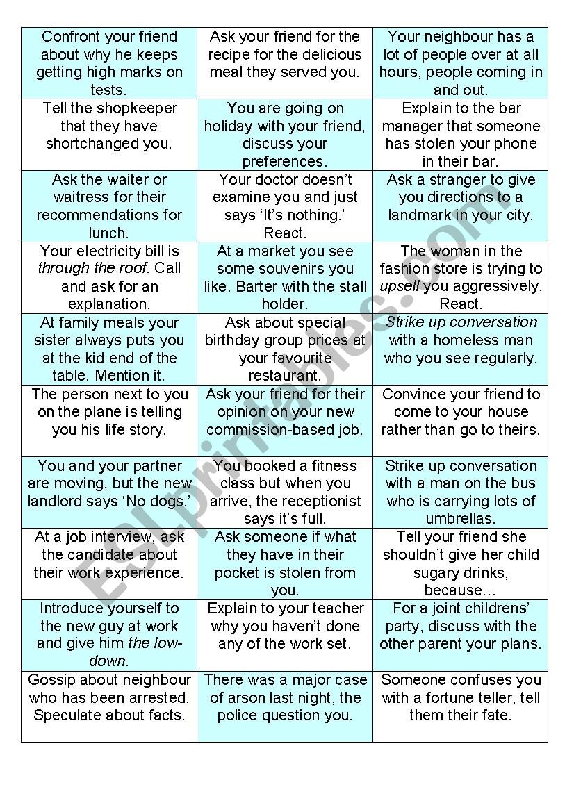 Role Play Situations worksheet