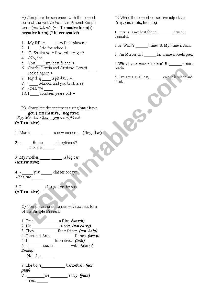 Exercises worksheet