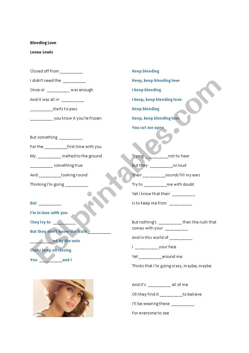 Bleeding Love Song worksheet