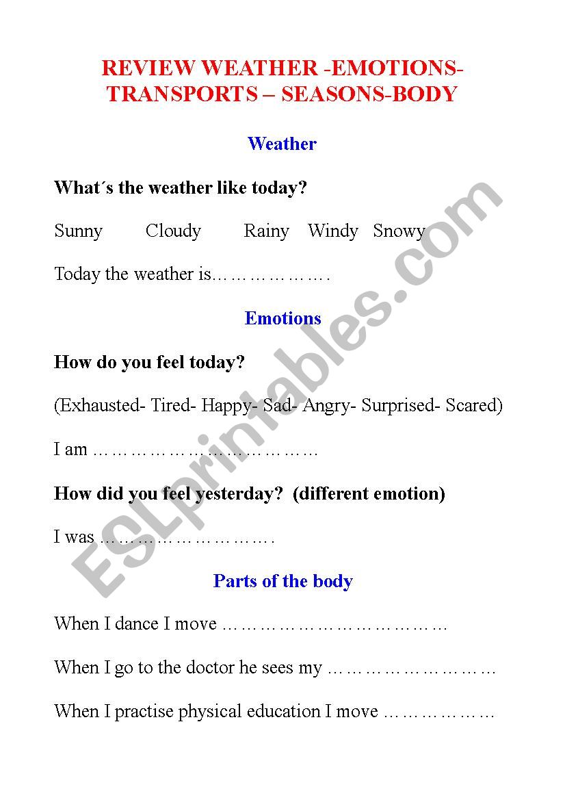 REVIEW Transports, seasons, parts of body, weather and emotions
